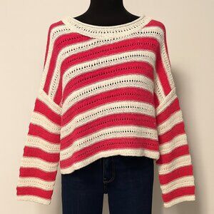 89th & Madison Stripe Pointelle Stitch Pullover Raspberry Sorbet Size Large NWT